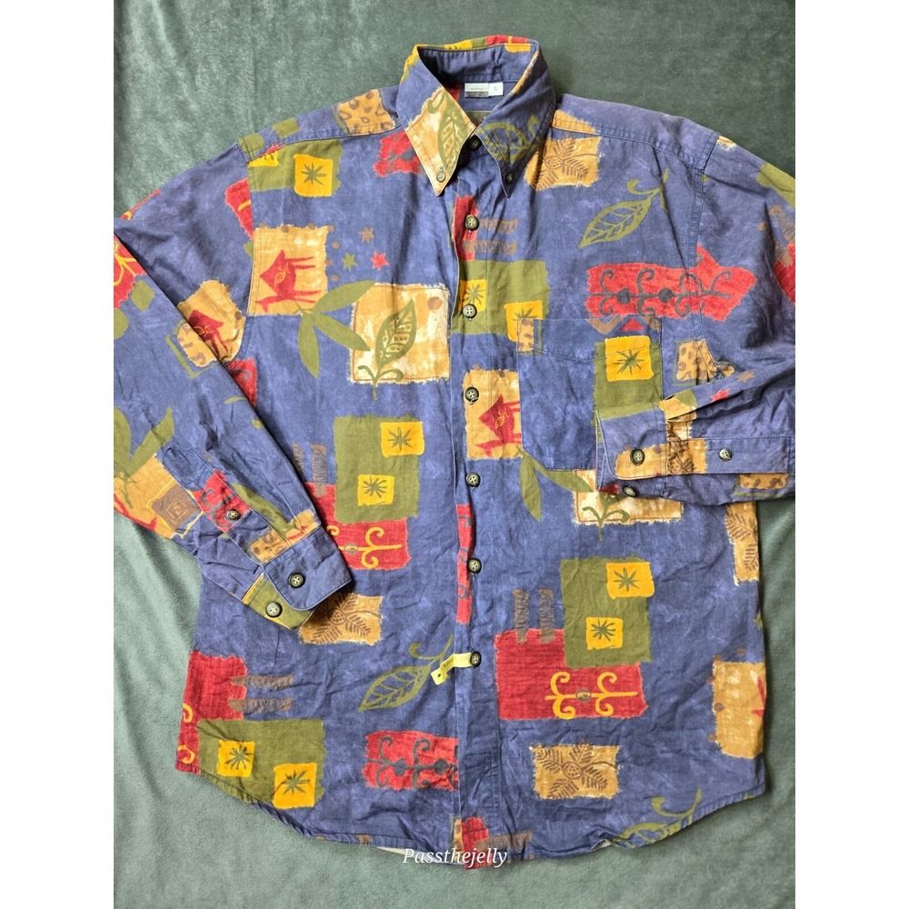 Vtg Territory‎ Ahead Shirt Mens Small Multicolor Geometric Hawaiian Abstract